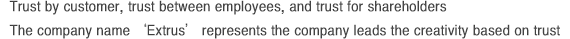 Trust by customer, trust between employees, and trust for shareholders
The company name ‘Extrus’ represents the company leads the creativity based on trust
